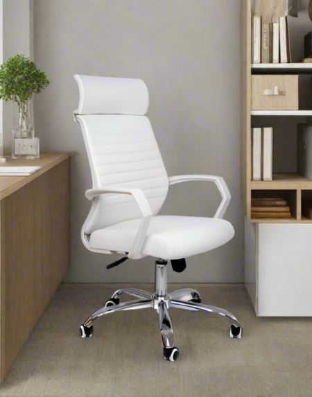 High Back Leather Office Chair – White – T2h8b