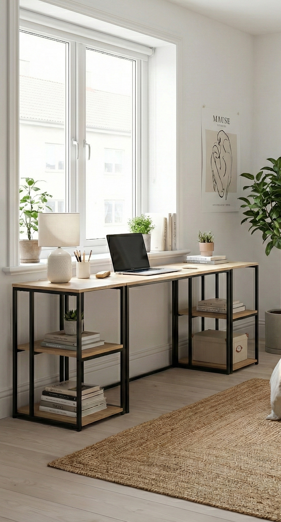 Block Desk With Double Side Shelving -BD8-BN