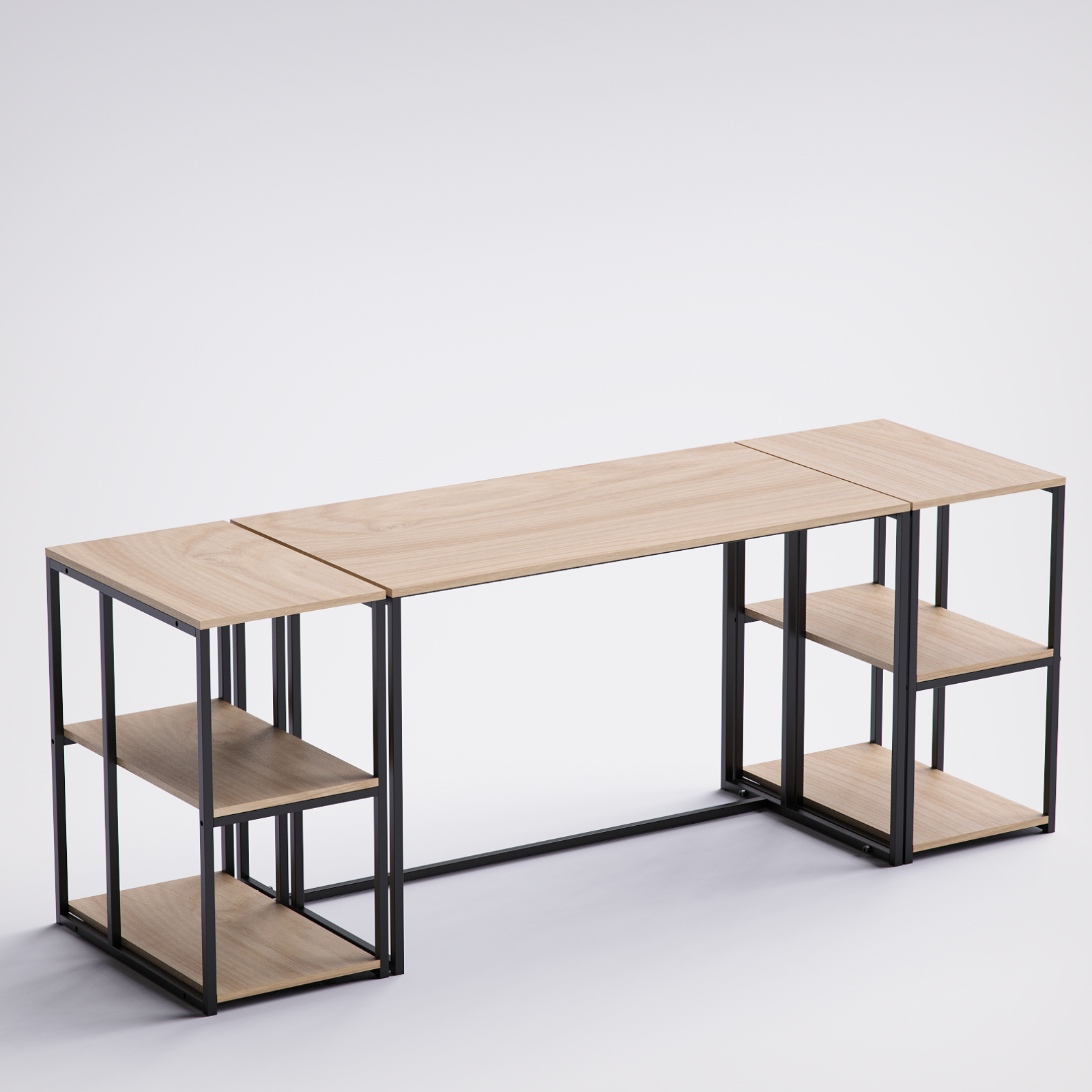 Block Double Desk With Side Shelving -BD9-BN
