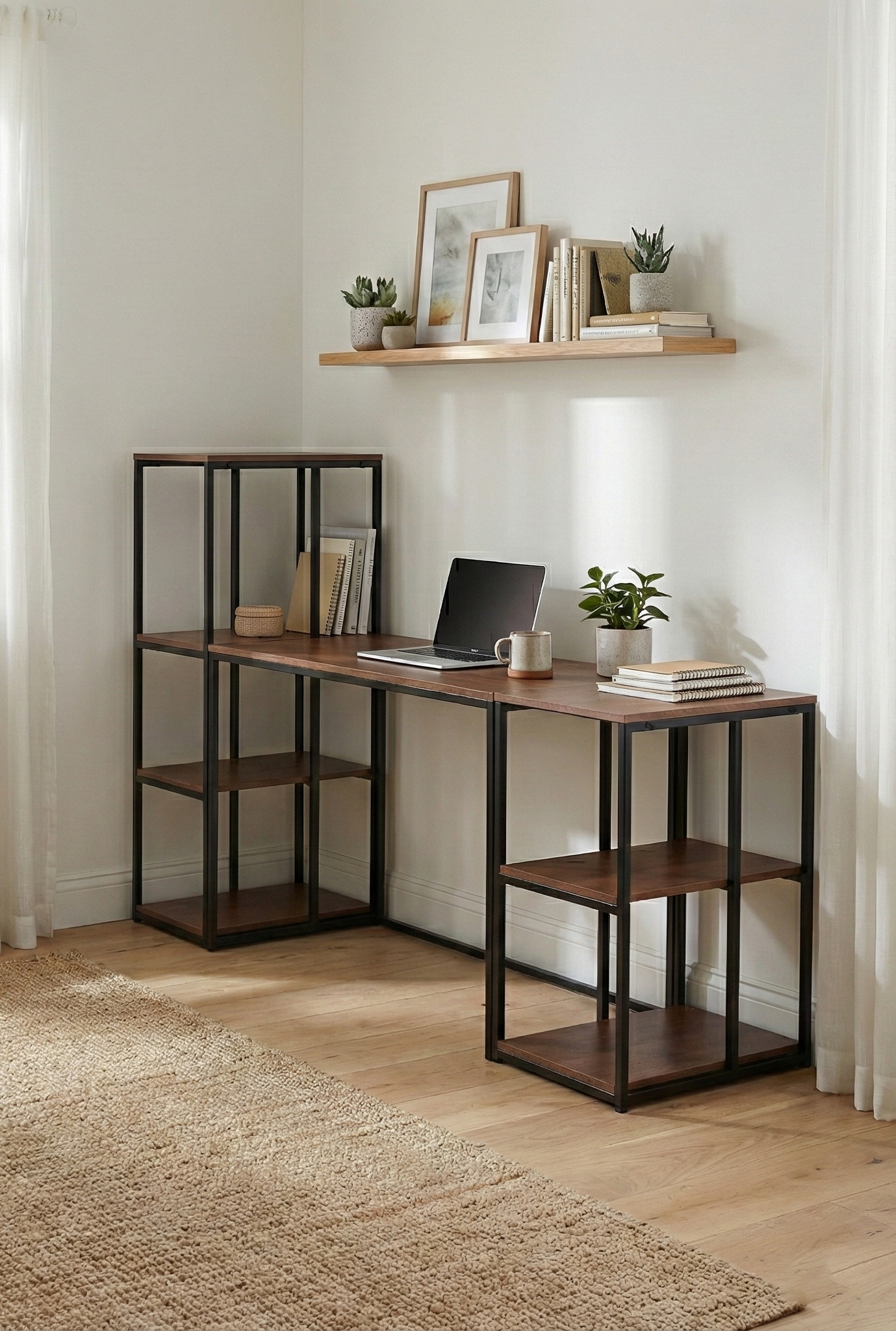 Block Desk With Side Display & Shelving -BD7-BB