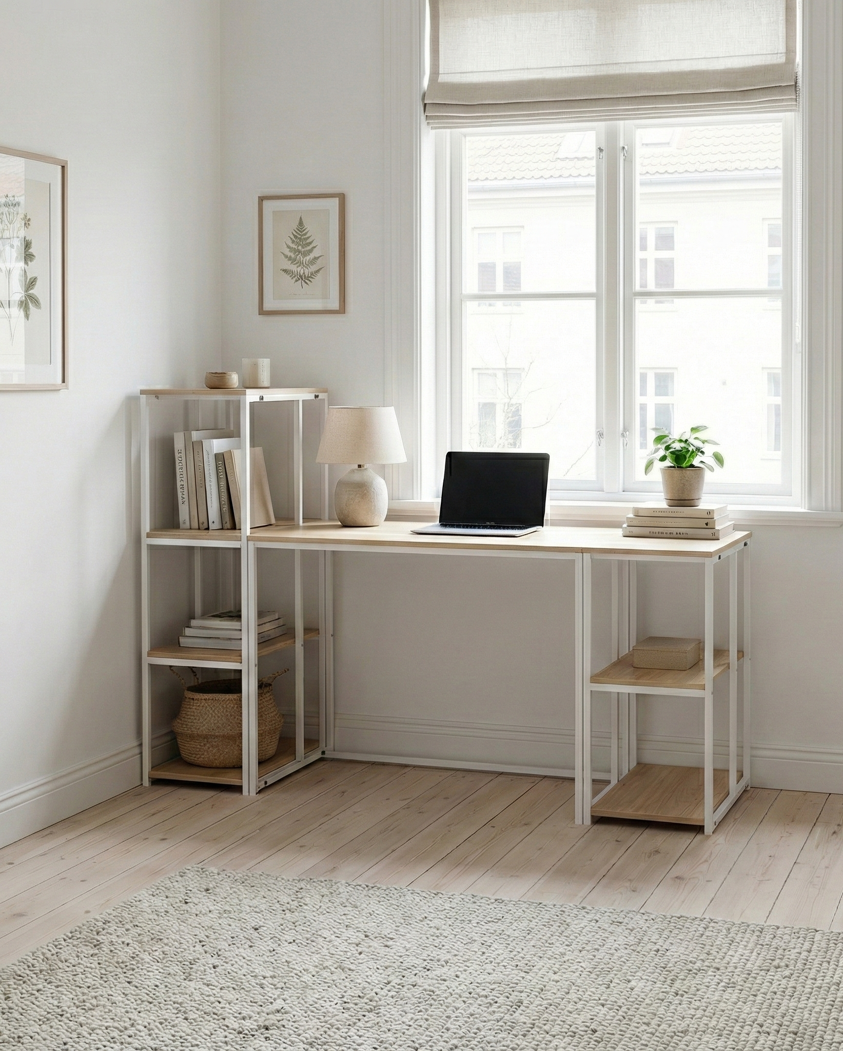 Block Desk With Side Display & Shelving -BD7-WN