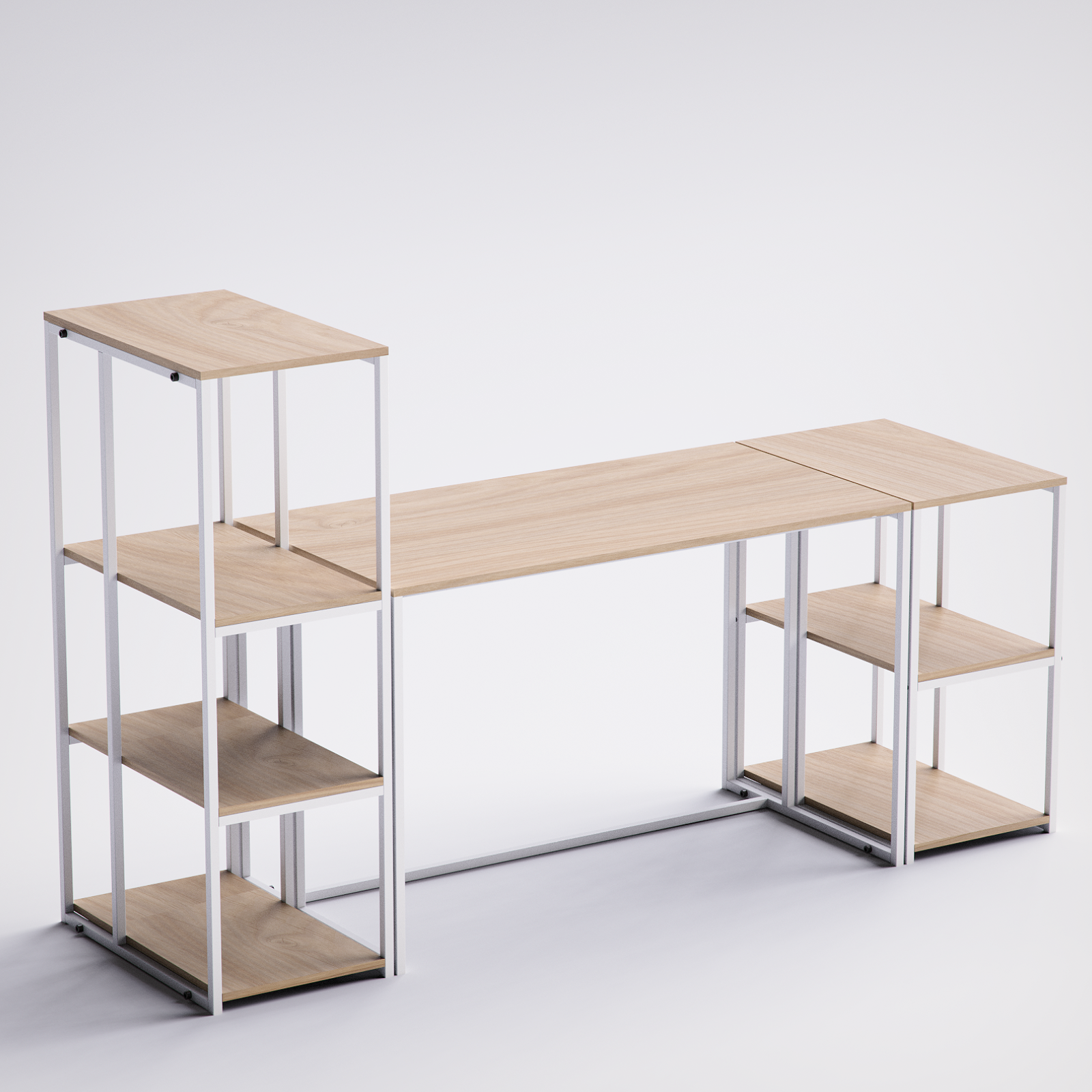 Block Desk With Side Display & Shelving -BD7-WN