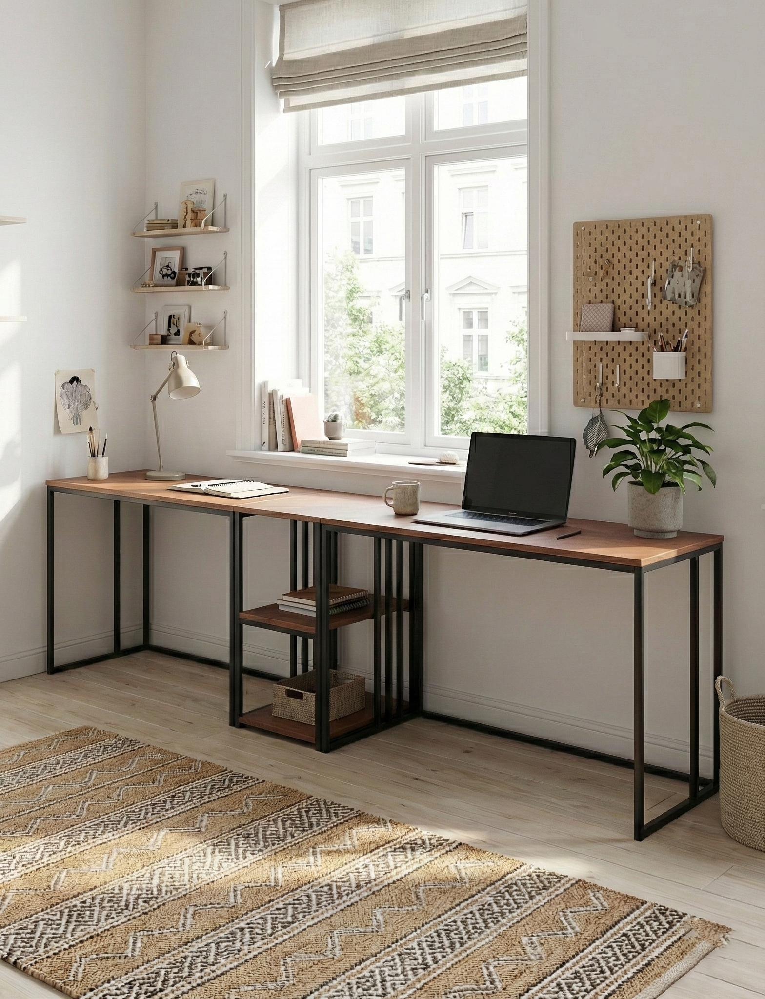 Block Double Desk With Side Shelving -BD9-BB